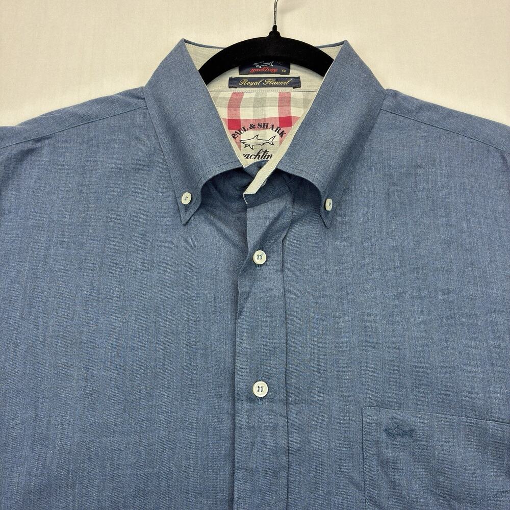 Paul & Shark Men’s 44 Blue Button Down Shirt Royal Flannel Yachting Cotton